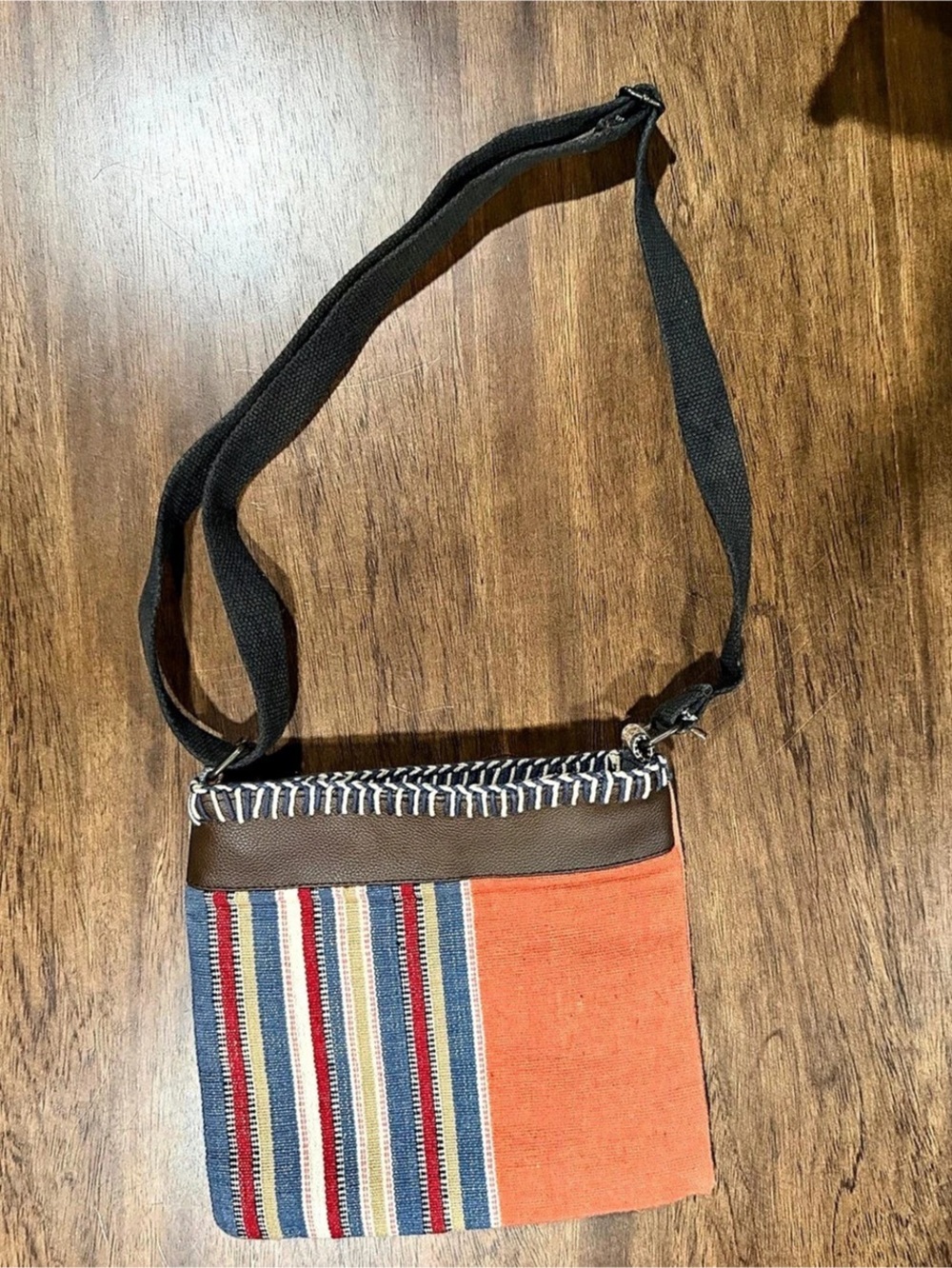 QUAGGA Striped Textile Crossbody Bag in Orange & Blue Like New